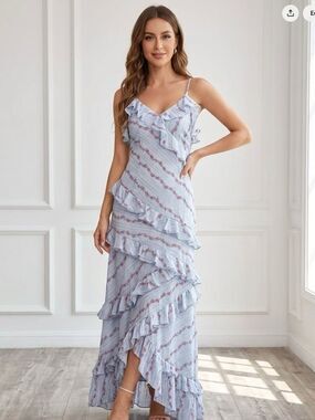 Rareraw Floral Ruffle Maxi Dress in Light Blue